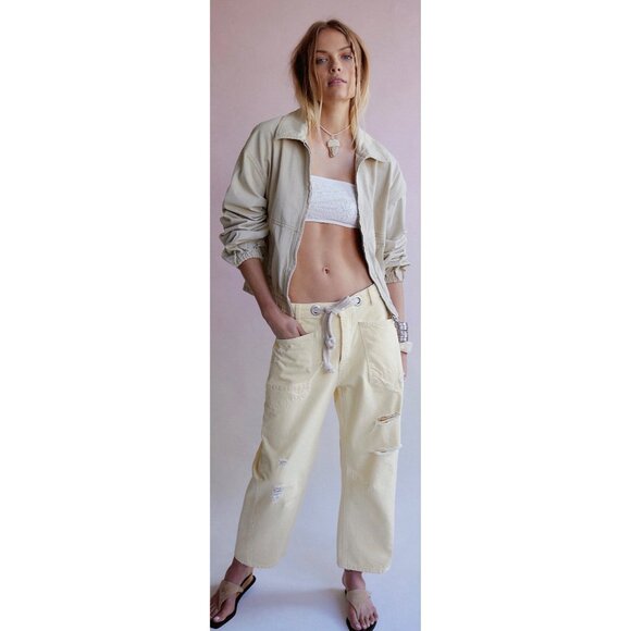 Free People We The Free Moxie Low Slung Barrel Jeans Lemon Icing Wash 29 New - Picture 6 of 16